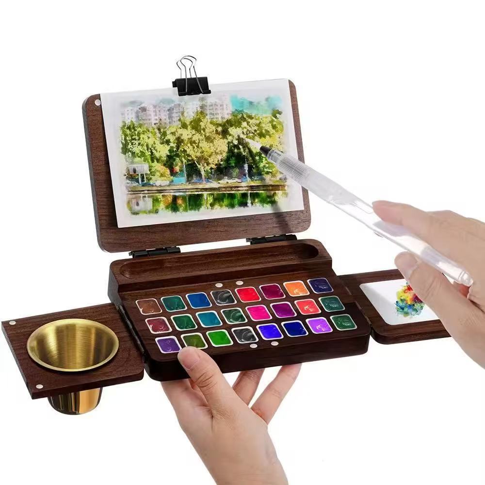"Ultimate Camping Art Palette – Foldable Wooden Paint Box 🎨 | Portable Outdoor Color Studio | Perfect for Nature Sketching & Travel Art 🖌️"