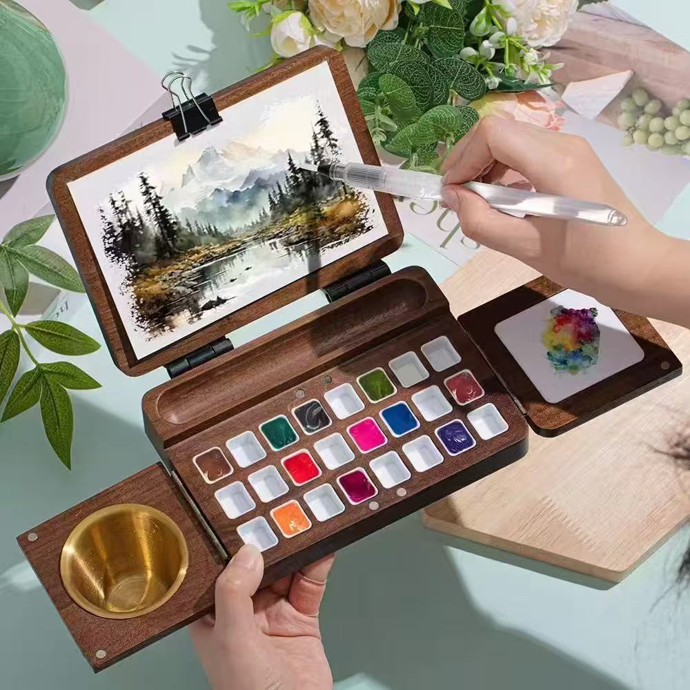 "Ultimate Camping Art Palette – Foldable Wooden Paint Box 🎨 | Portable Outdoor Color Studio  | Perfect for Nature Sketching & Travel Art 🖌️"